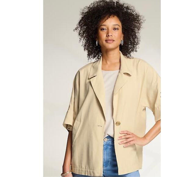 J. Jill Wearever Collared One Button Jacket Beige Lightweight Linen Blend Sz XSP - Picture 5 of 14